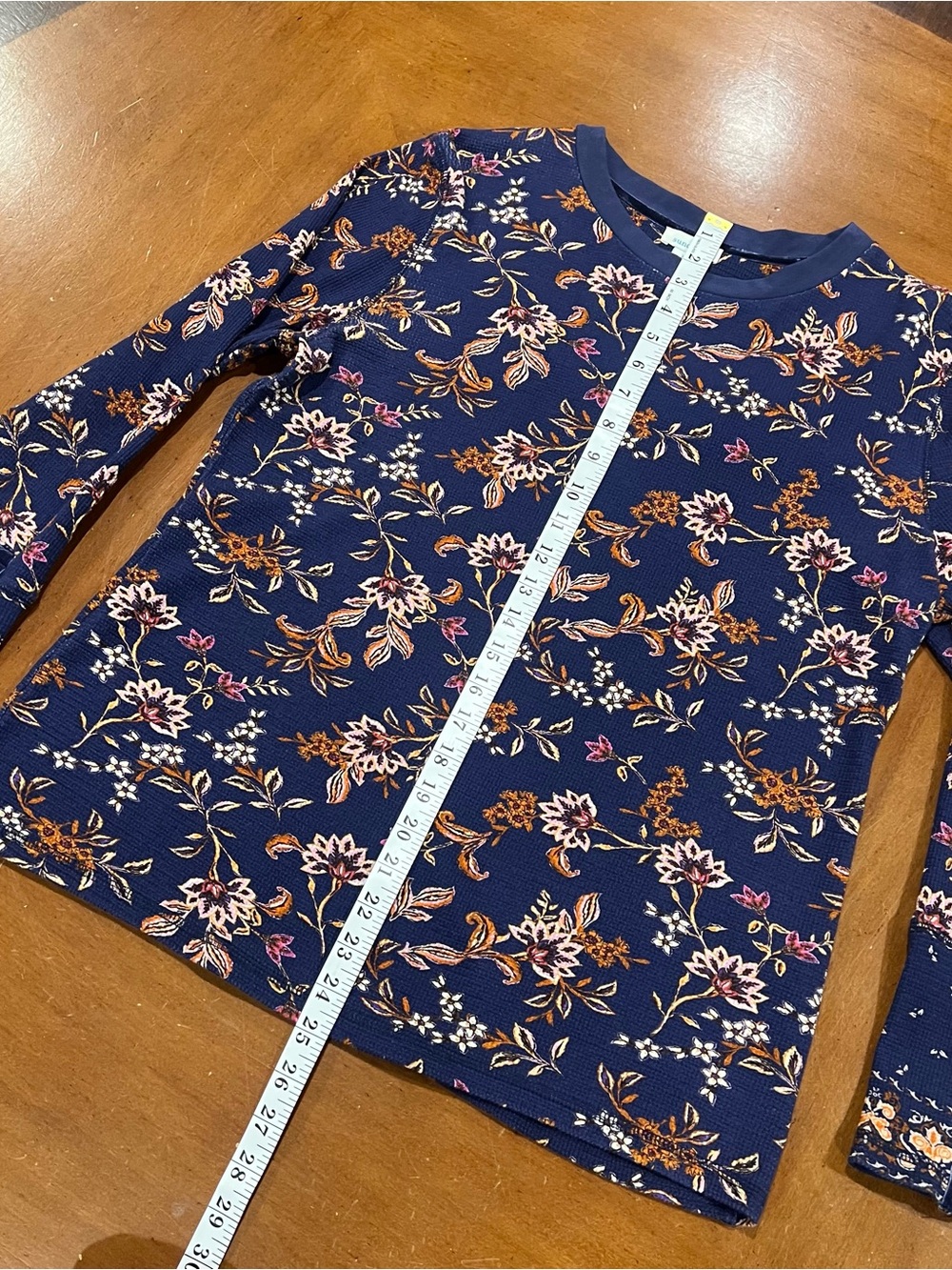 Sundance Loretta Cobalt Blue Floral Long-Sleeve Waffle Thermal XL Crewneck Boho - Picture 15 of 16